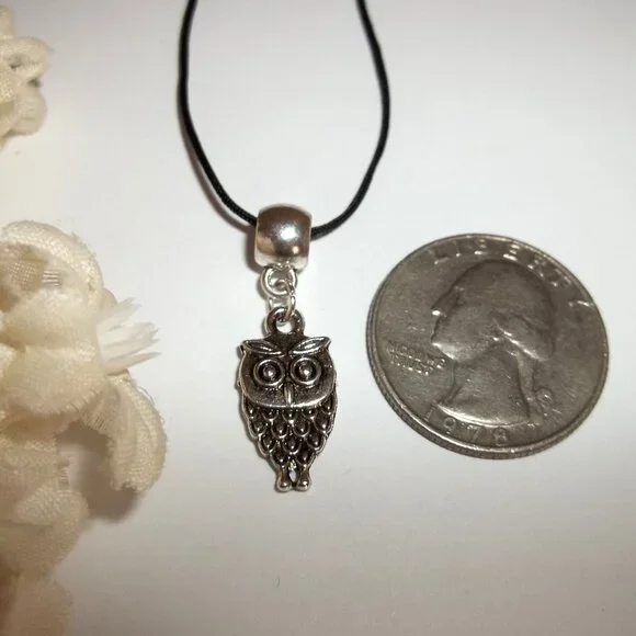 Small Silver Owl Necklace Pendant Charm Jewelry Gift Fashion Accessory Girl C787 - Picture 3 of 5